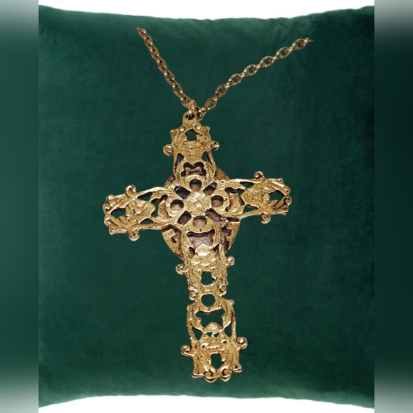.Natural Polished Stone Cross Pendant with Chain Necklace - Picture 4 of 6
